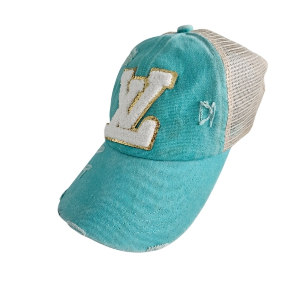 Women's Logo Distressed Style Turquoise and Beige Cap - Picture 2 of 5